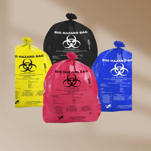 Garbage Bag Bio-Hazard Size : 17”x19”, 19”x21”, 28”x36” 30”x37”, 36”x44”